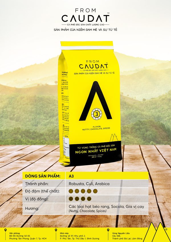 FROM CAU DAT COFFEE - A3 Cà phê đặc sản chất lượng cao (60% Robusta; 20% Arabica; 20% Culi)