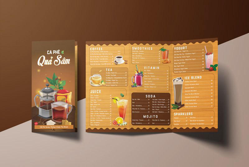 Mẫu menu quán cafe đơn giản dạng gấp